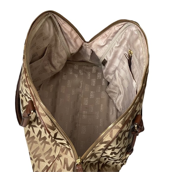 Michael Kors MK Signature Large Satchel Brown & Tan Jacquard Bag - Picture 8 of 15